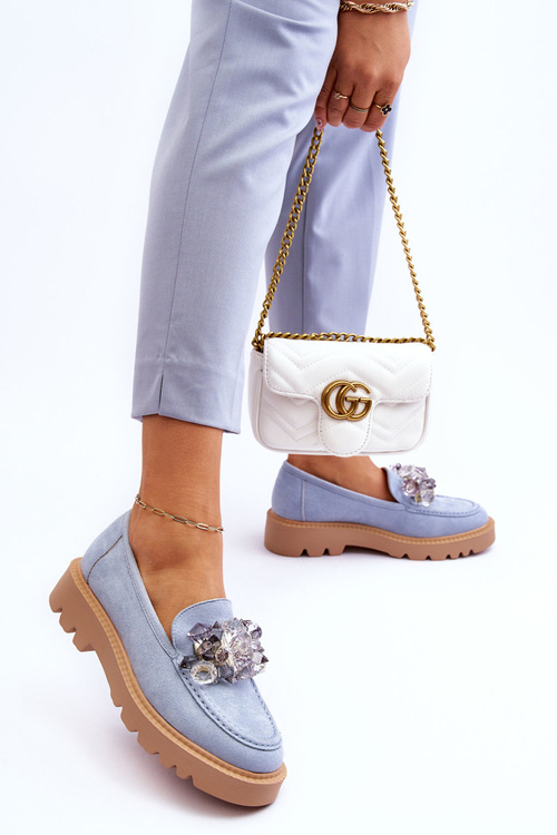 Модні замшеві мокасини з кристалами Blue Demeris