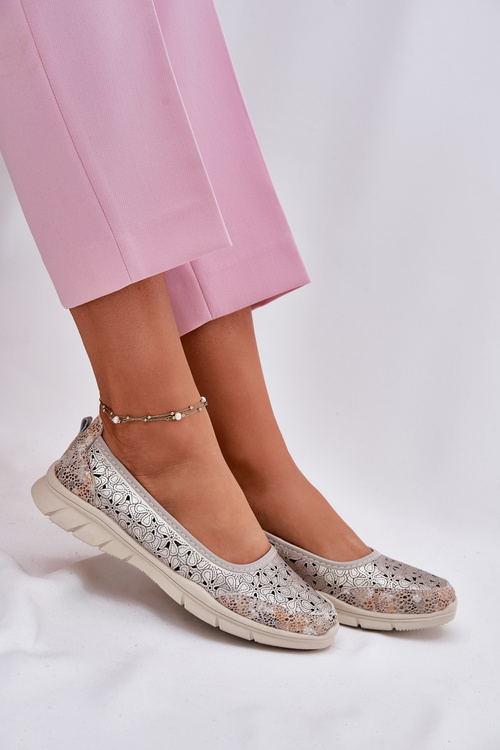 Шкіряні Перфоровані Легкі Балерини Золоті Leaneila