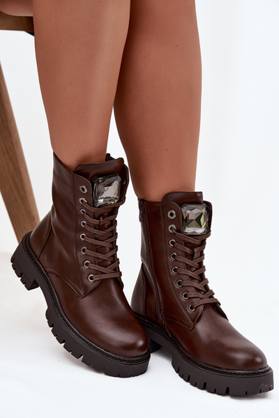 Жіночі чоботи з оздобленням з еко-шкіри шоколадні Karessa