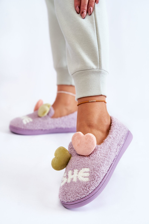 Жіночі тапочки з сердечками фіолетові Аляска