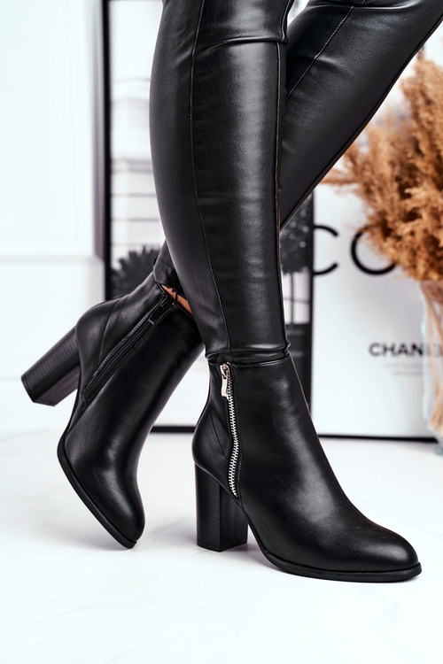 Чоботи жіночі на високому каблуці Чорні Gloris