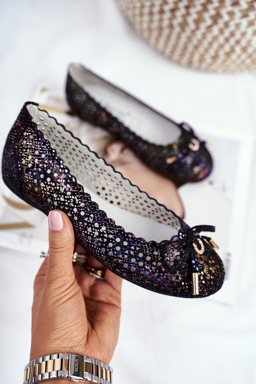 Дитячі чорні балерини з перфорацією на липучці Remtro