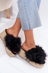 Жіночі сандалі на платформі з хутром і плетивом чорні Virela