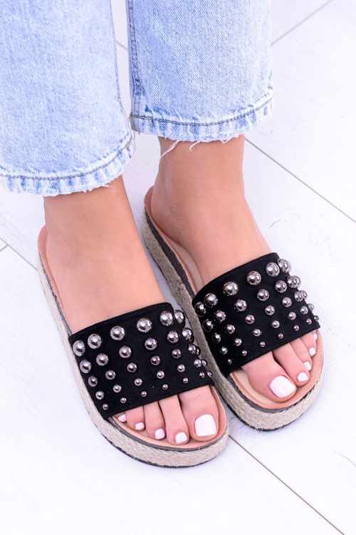 Жіночі чорні шльопанці з цирконію Orto