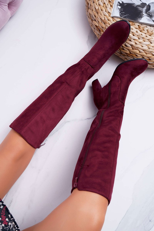 Жіночі замшеві чоботи Sergio Leone темно-бордові KZ275