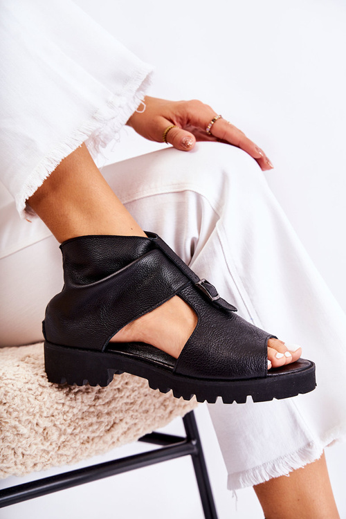 Жіночі шкіряні босоніжки на блискавці Nicole 2748 Чорні