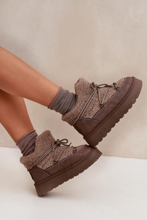 Жіночі Чоботи На Платформі З Шершею Типу Баранець SS274112 Коричневі