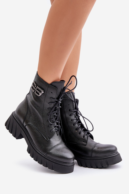 Zazoo 60486 Шкіряні ботильйони Робочі утеплені чорні