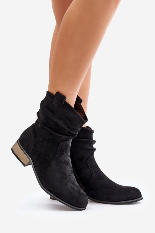 Теплі ботильйони з рюшами на низькому каблуці Чорні Elletinnia