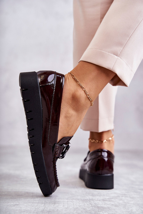 Лаковані лофери на платформі бордового кольору Kjersti