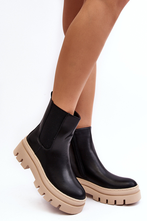 Чоботи шкіряні Робочі чорно-бежеві Loretta