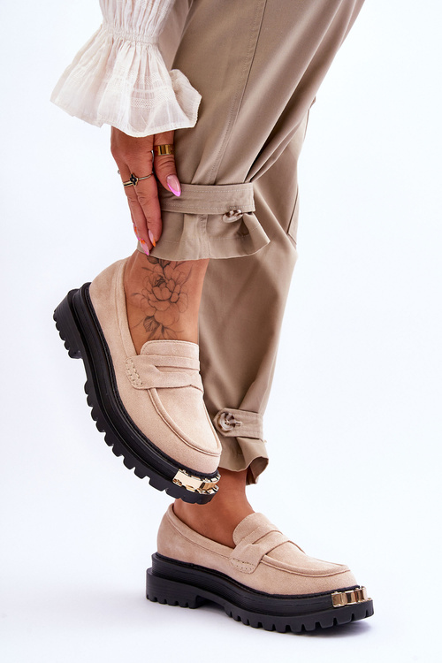 Класичні замшеві лофери з прикрасами, бежевий монаро