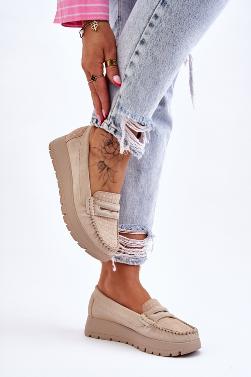 Замшеві лофери на платформі світло-бежеві Milana