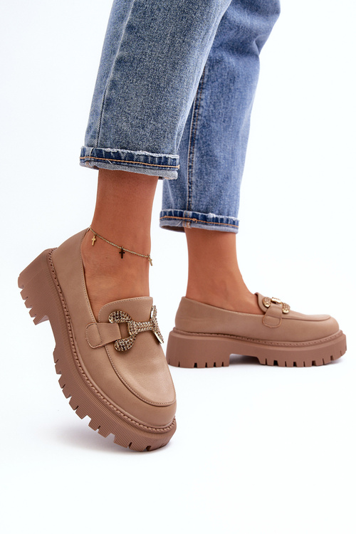 Жіночі мокасини з декором темно-бежевий гаргі