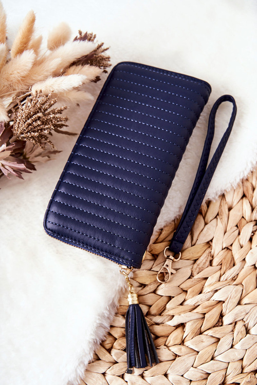 Великий стьобаний гаманець з темно-синім ремінцем