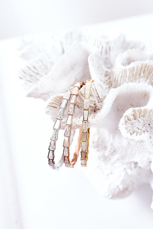 Сталевий браслет з кубічним цирконієм і перламутровим золотом