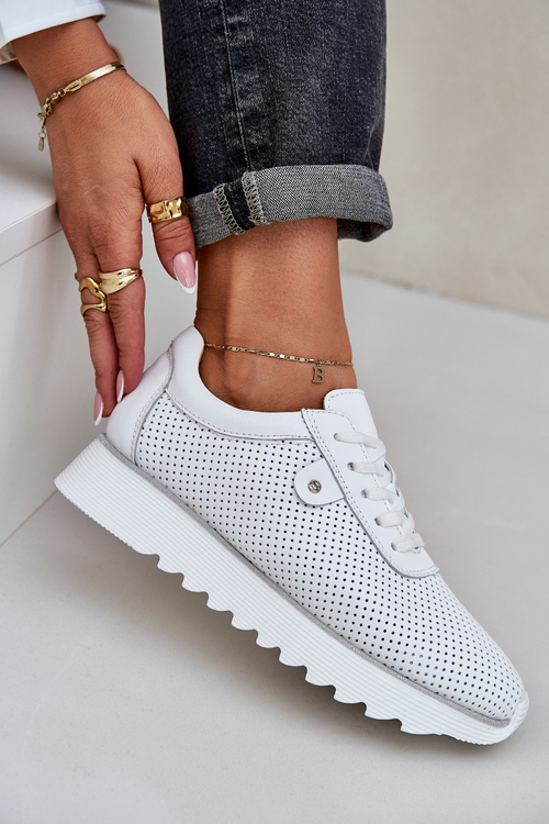 Шкіряне Спортивне Взуття На Платформі З Блиском D&A LR51-629 Білі