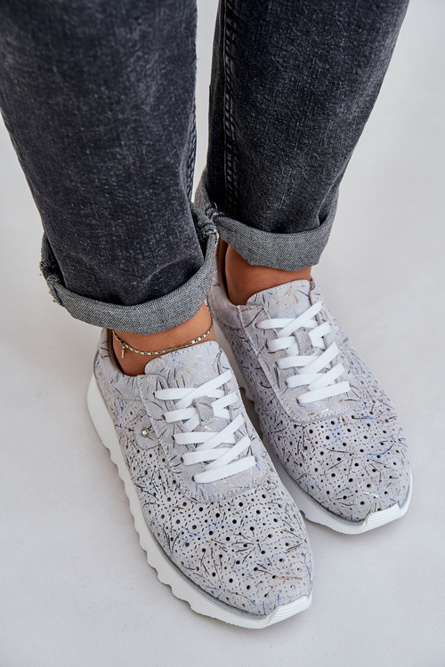 Замшеве Паттерн Спортивне Взуття На Платформі З Блискітками D&A LR51-635 Срібні