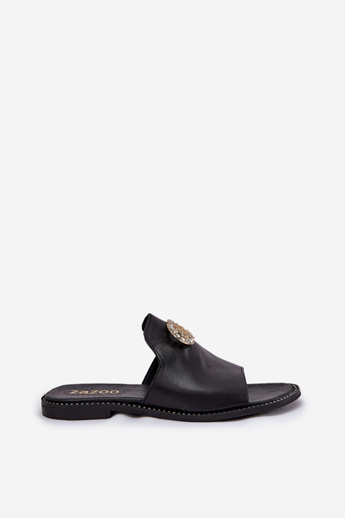 Елегантні Жіночі Шкіряні Сандалі З Декорацією Zazoo 3008 Чорні