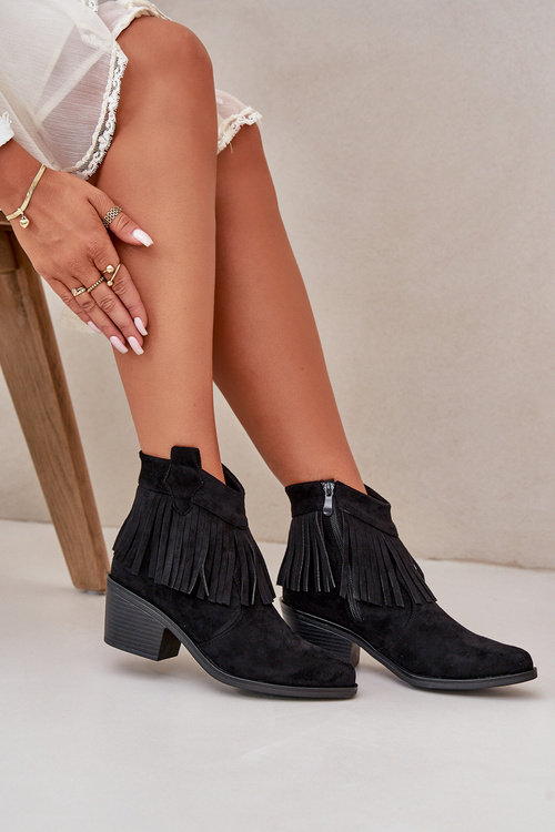 Жіночі ковбойські черевики на блискавці, екозамшеві чорні S.Barski HY42-127