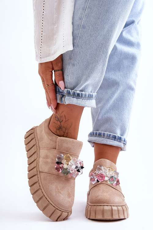 Стильні слипони. Напівчоботи з декором темно-бежевого кольору Desire