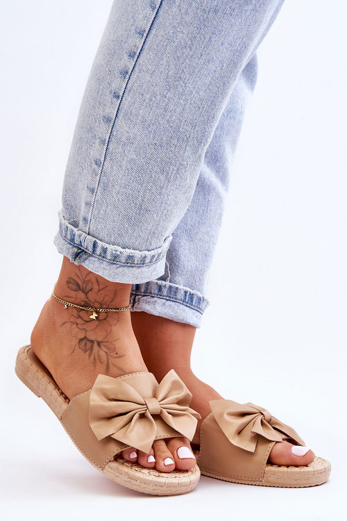 Модні жіночі тапочки з бантом Бежеві Естера