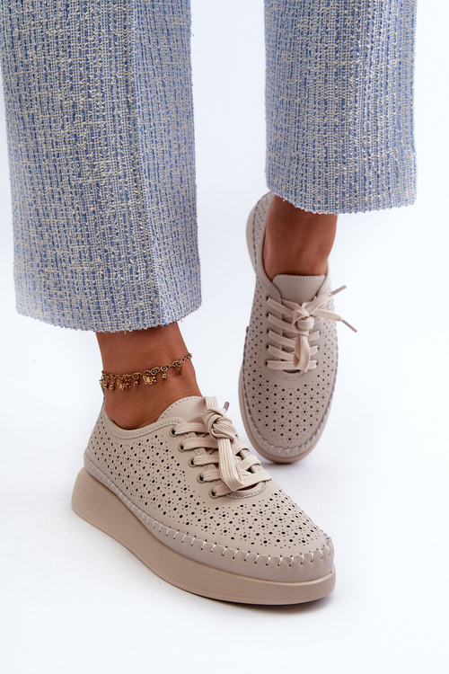 Шкіряні кросівки на платформі від S.Barski LR278, бежевий