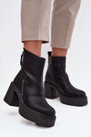 Шкіряні утеплені жіночі ботильйони на підборах і платформі Vinceza 66831 Чорні