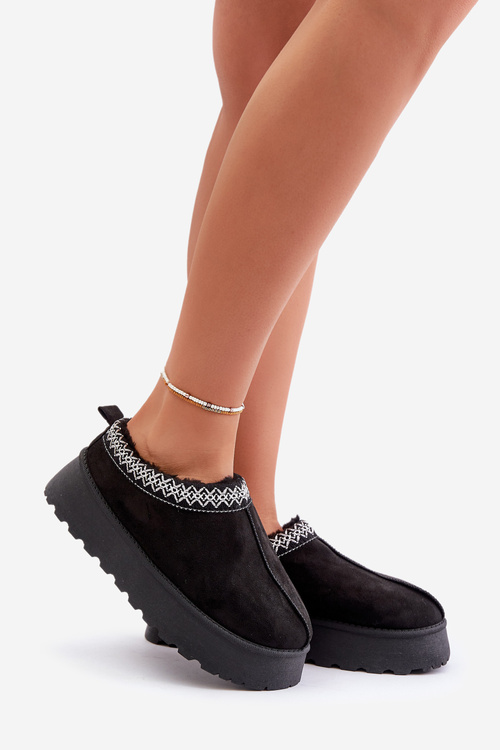 Снігові тапочки на платформі з вишивкою Black Tamilda