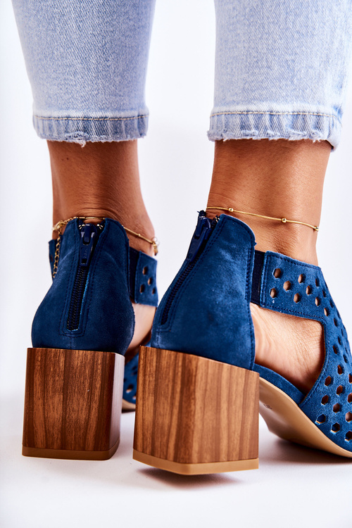 Ажурні чоботи на блочному каблуці Maciejka 04593-17 Темно-сині