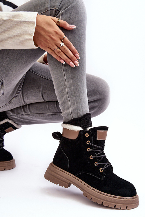 Жіночі стьобані черевики з хутряною підкладкою, чорні фенан