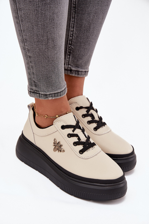 Шкіряне жіноче взуття на платформі з пряжкою Vinceza 41495 бежевий