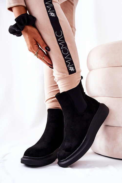 Замшеві черевики на платформі на шнурівці Чорні Marissa