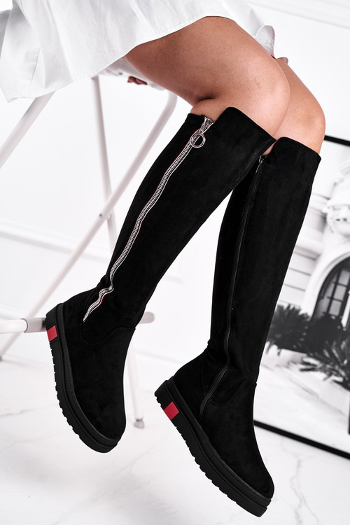 Жіночі високі чоботи замшеві чорні Melbro