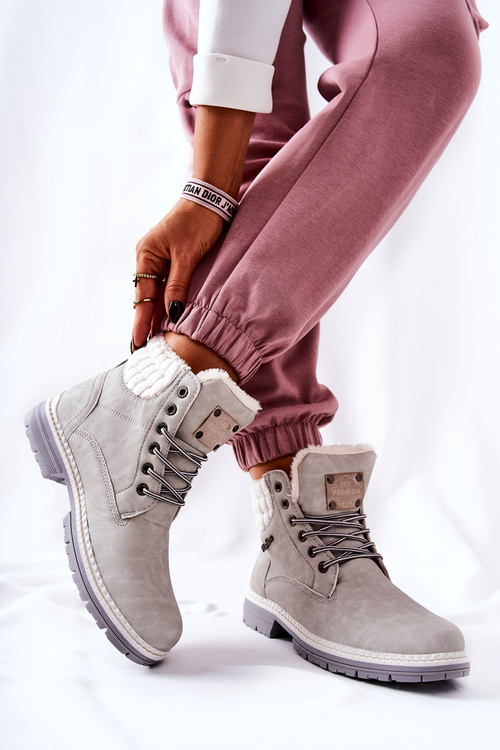 Шкіряні утеплені трепери світло-сірі Laralis