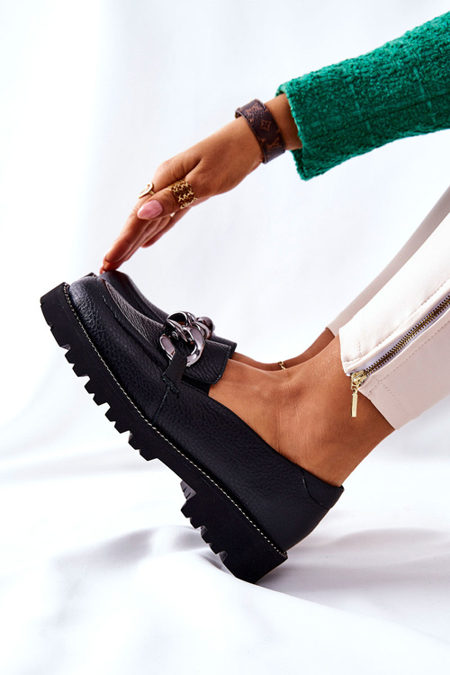 Жіночі броги Лофери шкіряні чорні Sthonto