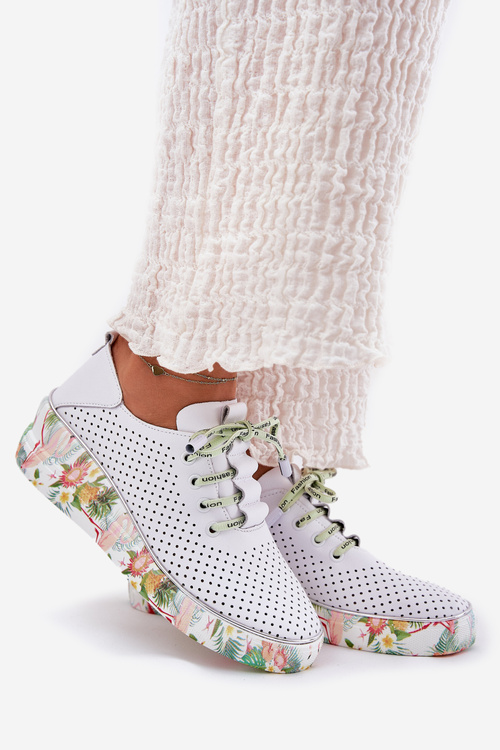 Шкіряні Черевики На Танкетці З Візерунком Artiker 54C1807 Біло-Зелені