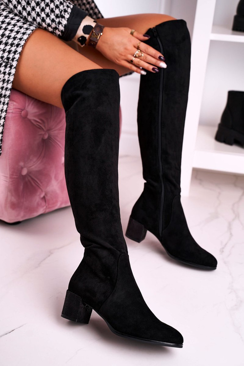 Жіночі високі чоботи замшеві Sergio Leone чорні KZ299