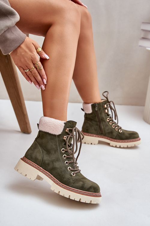 Жіночі утеплені ботильйони на блискавці зелені Ferelia