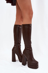Утеплені жіночі чоботи на підборах і платформі шоколадні Lysara