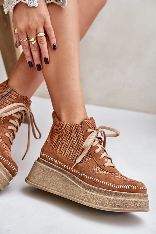 Шкіряні ботильйони на платформі та танкетці Maciejka Коричневі 06759-29