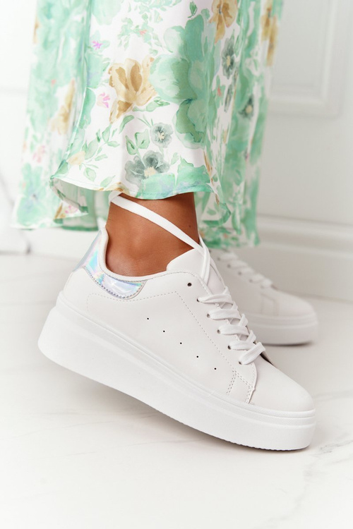 Жіноче спортивне взуття Кросівки на платформі Біло-Сріблясті Яскраво Сяють