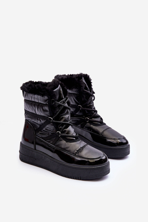 Жіночі зимові черевики на шнурівці зі штучним хутром чорні Lexxina