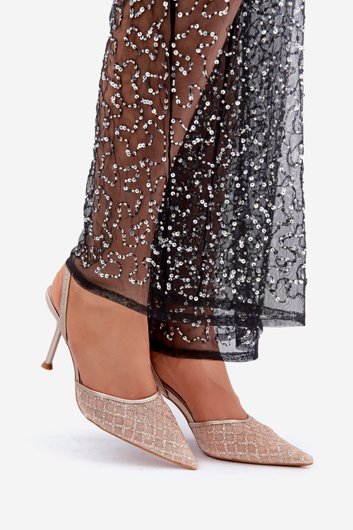 Туфлі З Відкритою П'ятою Прикрашені Блиском Золоті Berilae