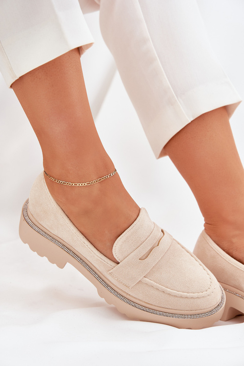 Жіночі еко замшеві мокасини з цирконіями бежеві Wilamla