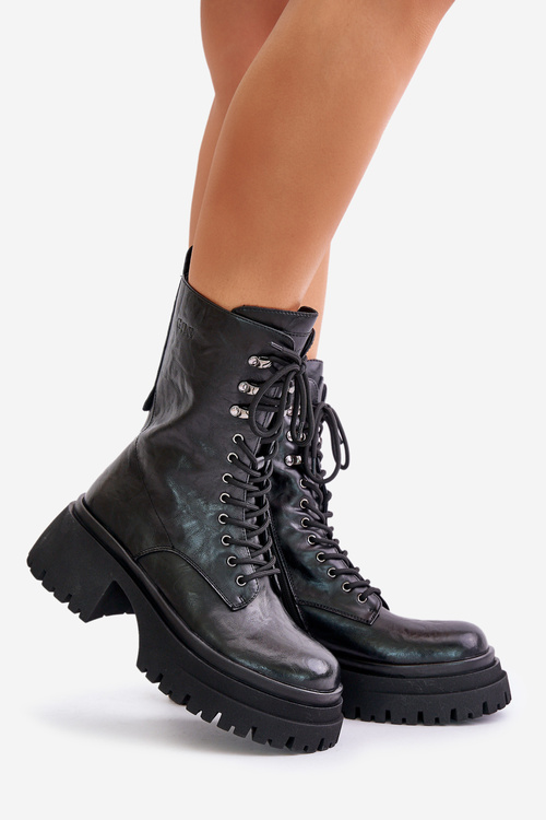 Шкіряні жіночі робочі черевики з підкладкою GOE OO2N4121 Чорні