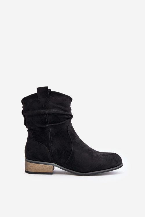 Теплі ботильйони з рюшами на низькому каблуці Чорні Elletinnia