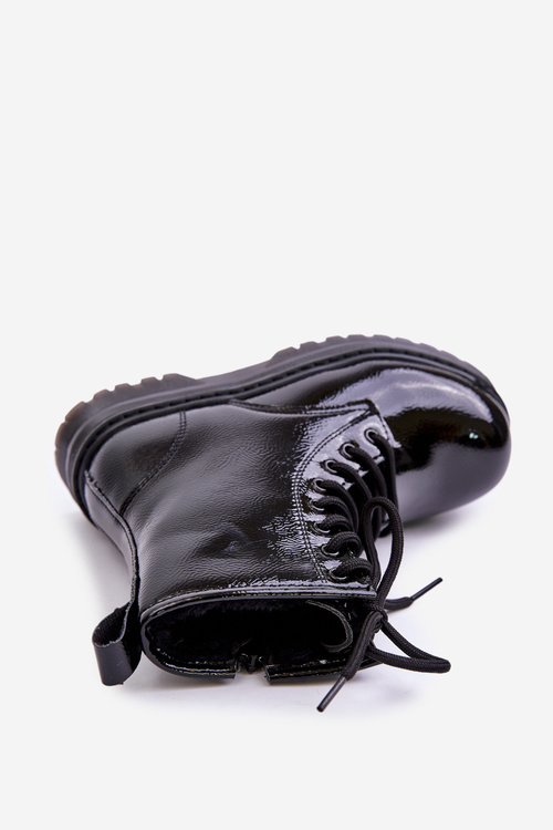Черевики для дівчинки утеплені лаковані на блискавці чорні Novita