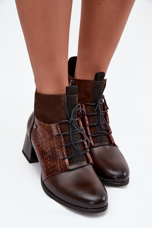 Zazoo 60503 Шкіряні ботильйони на підборах з обігрівом шоколадні