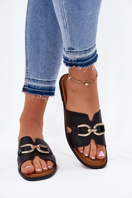 Жіночі Плоскі Сандалі З Декоративним Елементом Чорні Amiresna